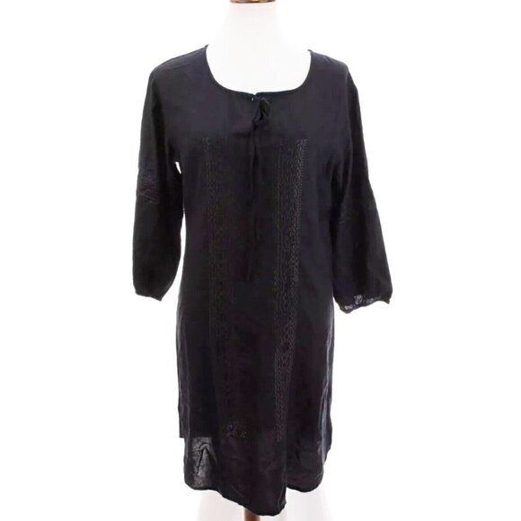 Solitaire Anthropologie Sz M Embroidered Shift Tunic Dress Navy Blue - Picture 11 of 13